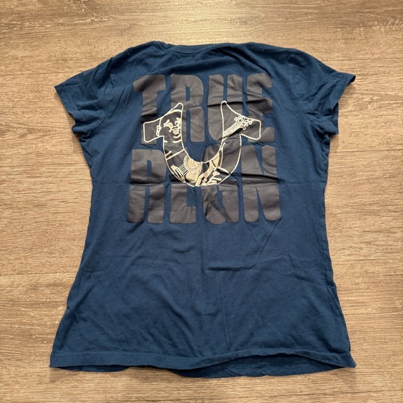 True‎ Religion Shirt Womens Small Logo Back Hit Graphic Short Sleeve Tee Casual - Picture 1 of 9